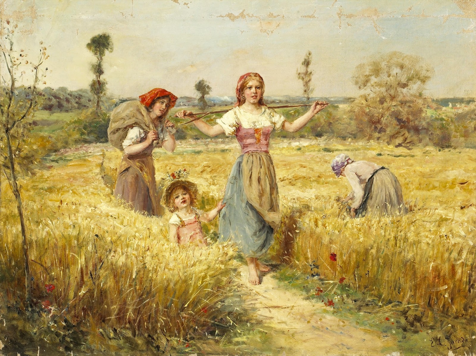 Крестьянские девушки в поле (Peasant girls harvesting in a field) 45.1 x 60.3 х.м. Частное собрание