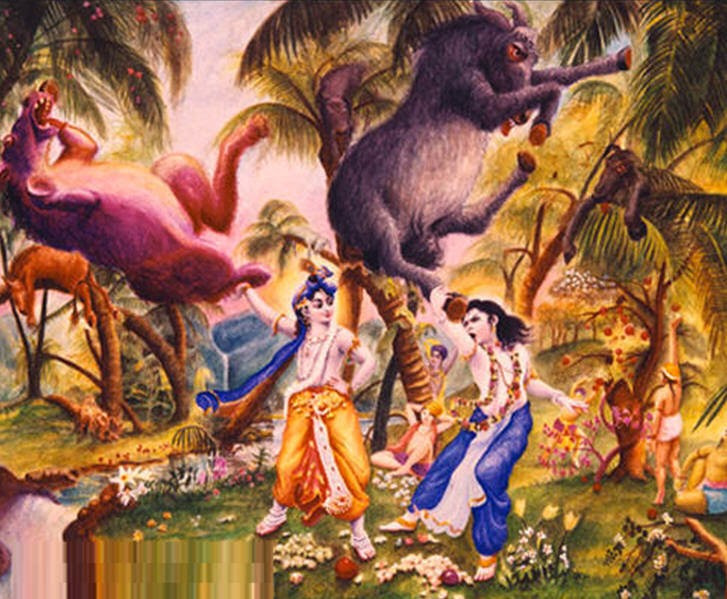 Кришна и Баларама убивают демонов-ослов
