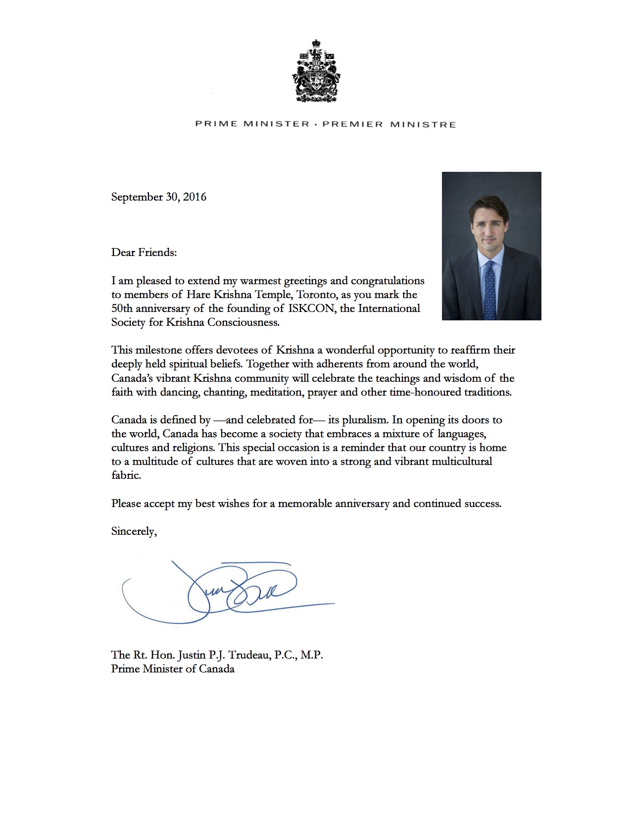  Поздравления Премьера Канады 