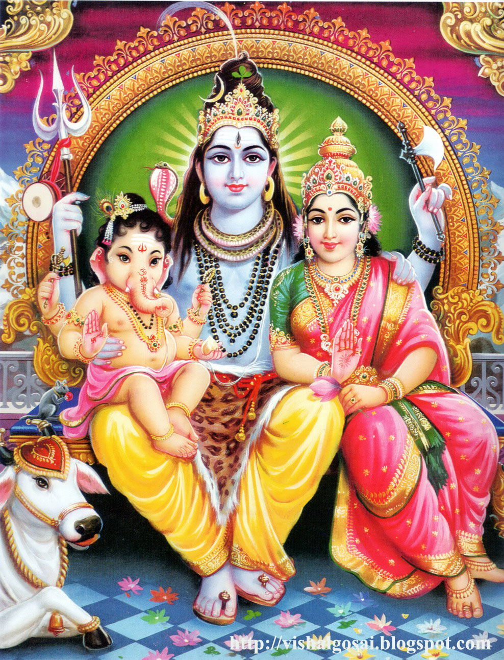 Господь Шива с Парвати и их сыном Ганешей