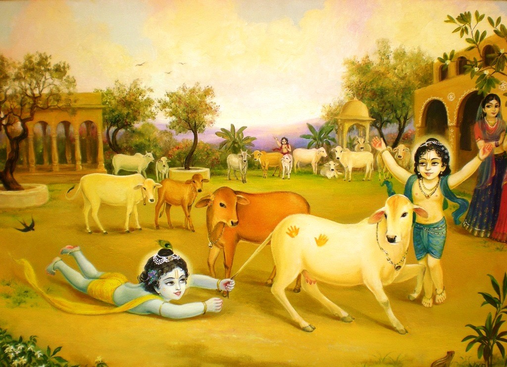 Кришна и Баларама играют с телятами
